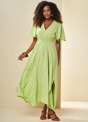 Doce Trama - Vestido Midi Brisamar Assimétrica Verde - DOCE TRAMA