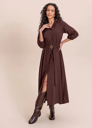 Angel - Vestido Midi C/Combinacao Marrom - ANGEL