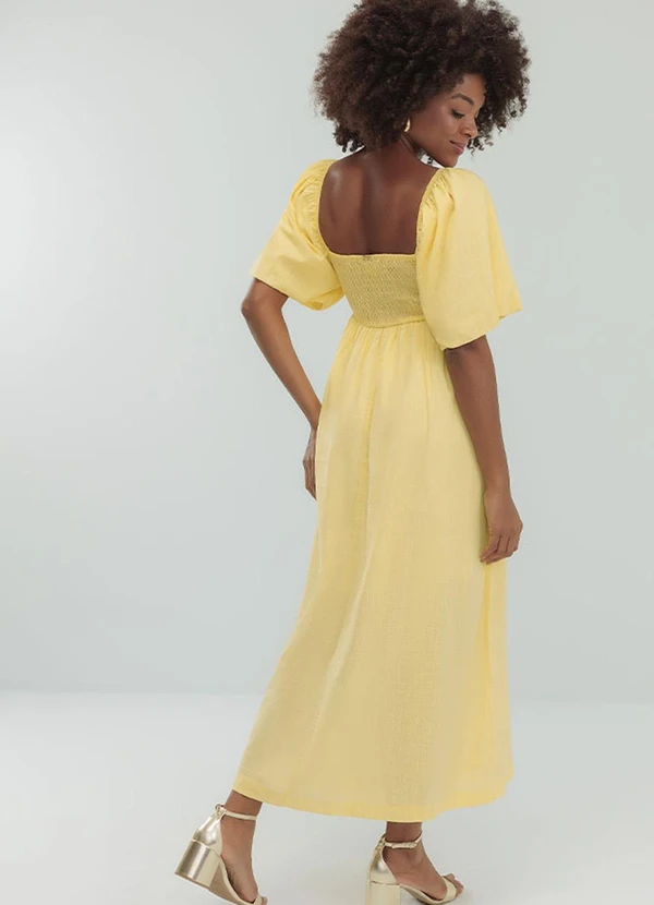 Angel - Vestido Midi Cambraia de Algodao Amarelo 2