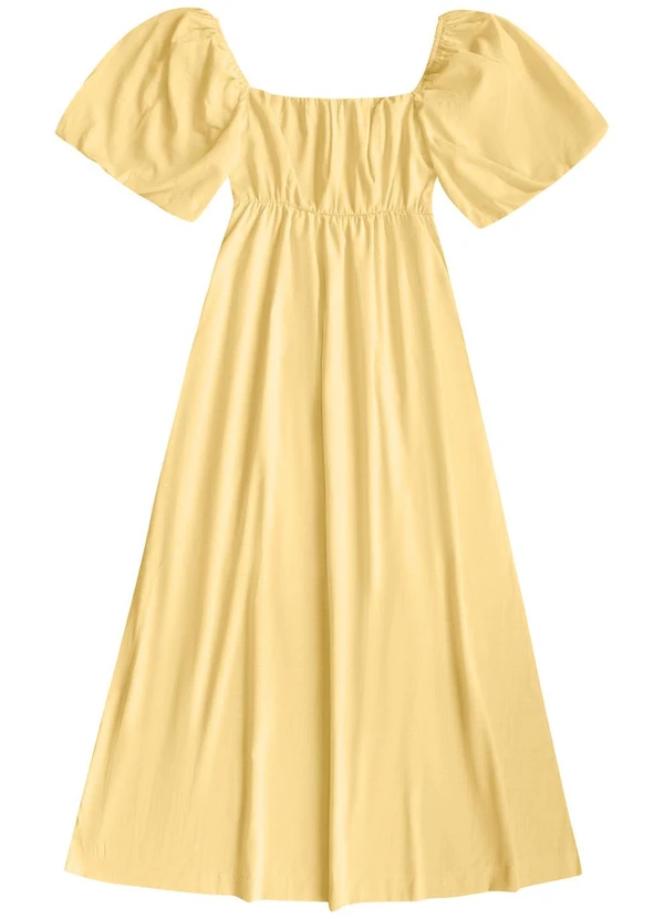 Angel - Vestido Midi Cambraia de Algodao Amarelo 3