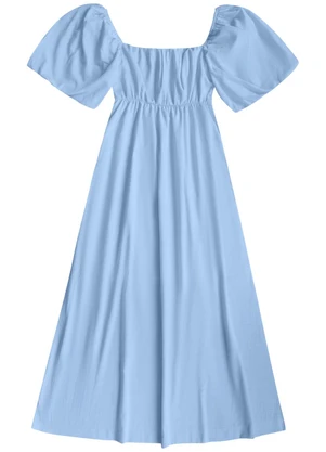 Angel - Vestido Midi Cambraia de Algodao Azul - ANGEL