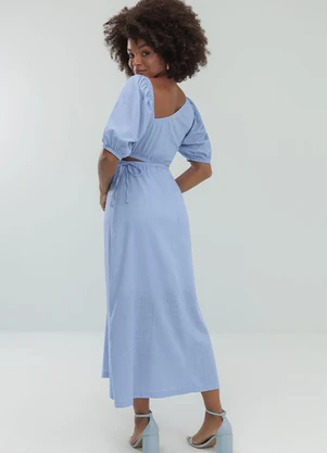 Angel - Vestido Midi Cambraia de Algodao Azul - ANGEL