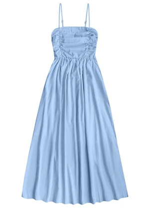 Vestido Midi Cambraia de Algodao Azul Angel