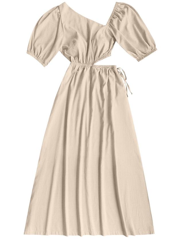 Angel - Vestido Midi Cambraia de Algodao Bege