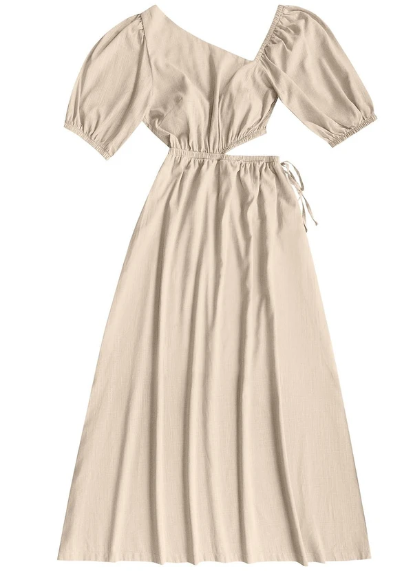 Angel - Vestido Midi Cambraia de Algodao Bege
