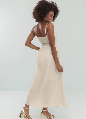 Angel - Vestido Midi Cambraia de Algodao Bege - ANGEL