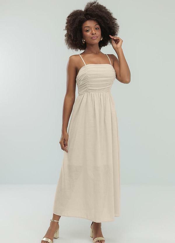 Angel - Vestido Midi Cambraia de Algodao Bege