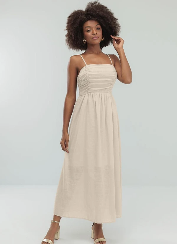 Angel - Vestido Midi Cambraia de Algodao Bege