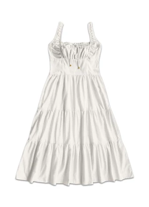 Angel - Vestido Midi Cambraia de Algodao Bege - ANGEL