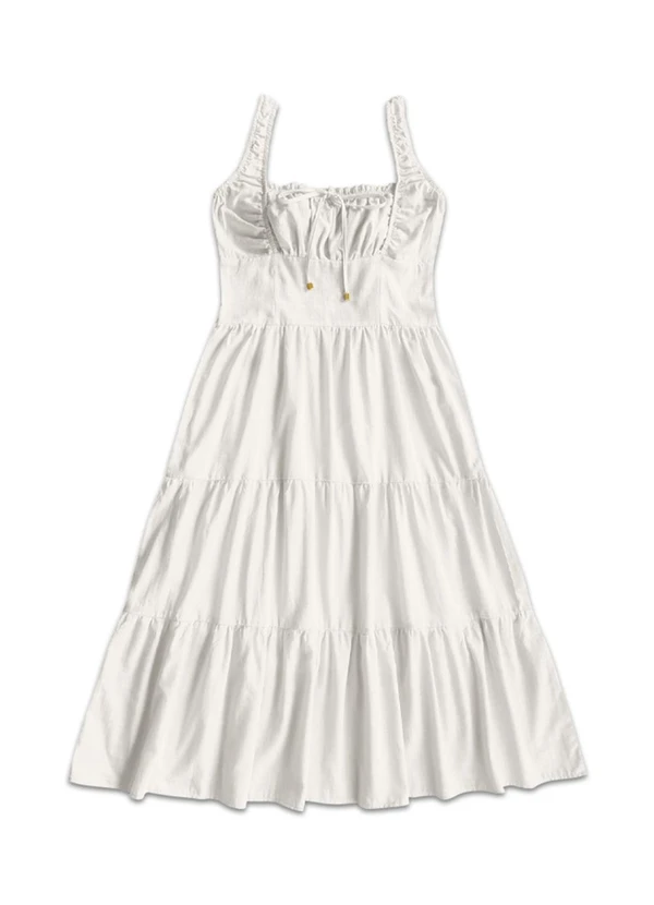 Angel - Vestido Midi Cambraia de Algodao Bege