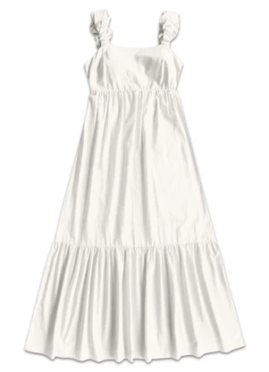 Angel - Vestido Midi Cambraia de Algodao Bege - ANGEL