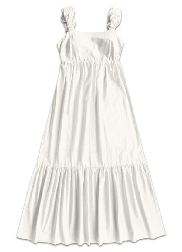 Angel - Vestido Midi Cambraia de Algodao Bege