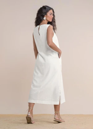 Angel - Vestido Midi Cambraia de Algodao Bege - ANGEL