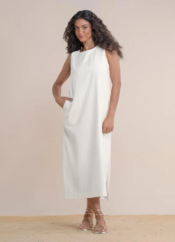 Angel - Vestido Midi Cambraia de Algodao Bege 1