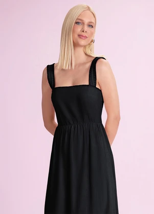 Angel - Vestido Midi Cambraia de Algodão Preto - ANGEL