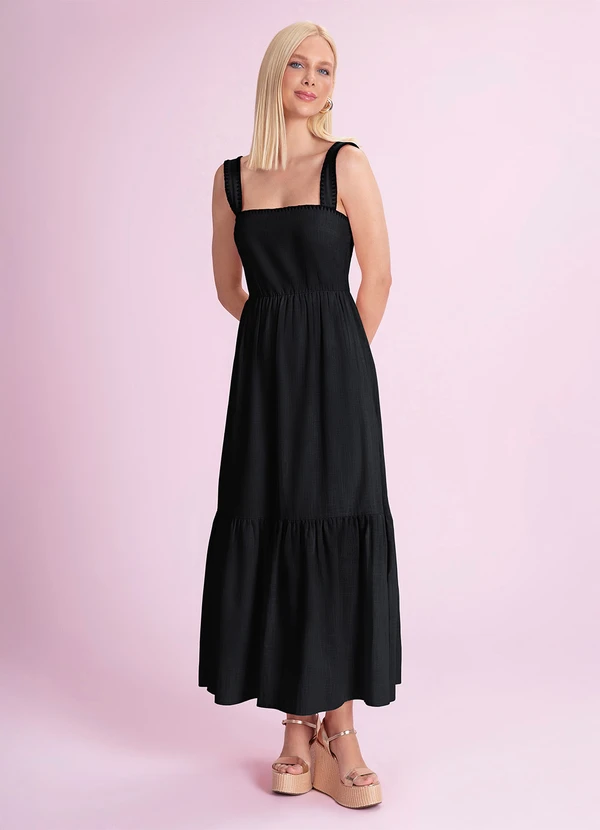 Angel - Vestido Midi Cambraia de Algodão Preto