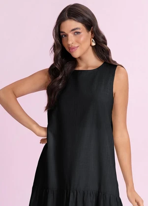 Angel - Vestido Midi Cambraia de Algodão Preto - ANGEL