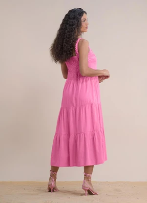 Angel - Vestido Midi Cambraia de Algodao Rosa - ANGEL