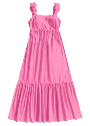 Angel - Vestido Midi Cambraia de Algodao Rosa - ANGEL