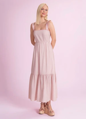Angel - Vestido Midi Cambraia de Algodão Rosa - ANGEL