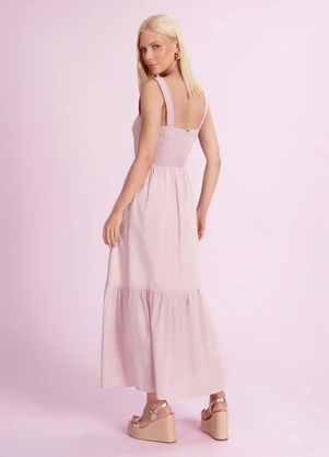 Angel - Vestido Midi Cambraia de Algodão Rosa - ANGEL
