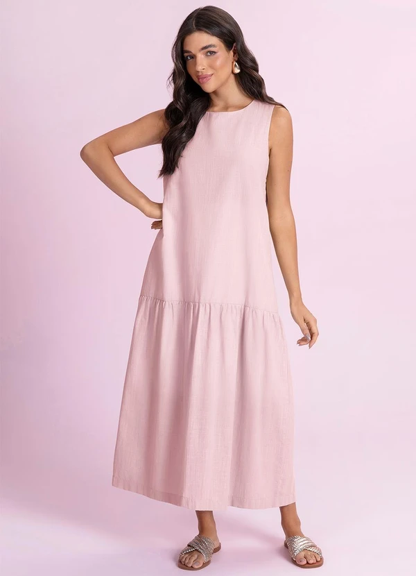 Angel - Vestido Midi Cambraia de Algodão Rosa