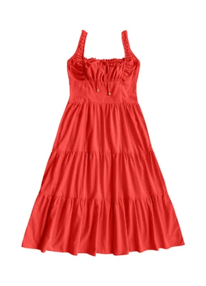 Angel - Vestido Midi Cambraia de Algodao Vermelho - ANGEL