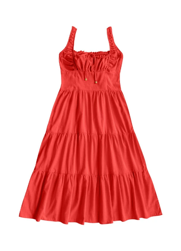 Angel - Vestido Midi Cambraia de Algodao Vermelho