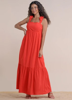 Angel - Vestido Midi Cambraia de Algodao Vermelho - ANGEL