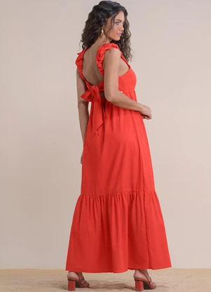 Angel - Vestido Midi Cambraia de Algodao Vermelho - ANGEL