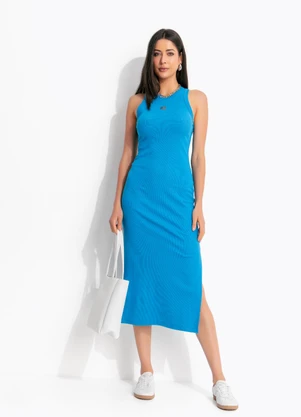Colcci - Vestido Midi Canelado Azul - COLCCI