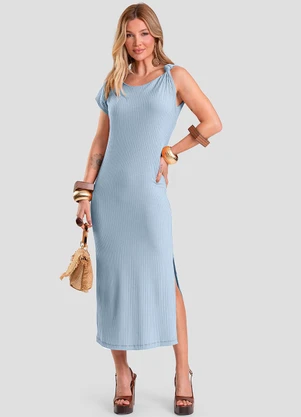Dianna - Vestido Midi Canelado Azul - DIANNA