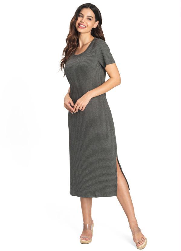 Rovitex - Vestido Midi Canelado Básico Cinza 3