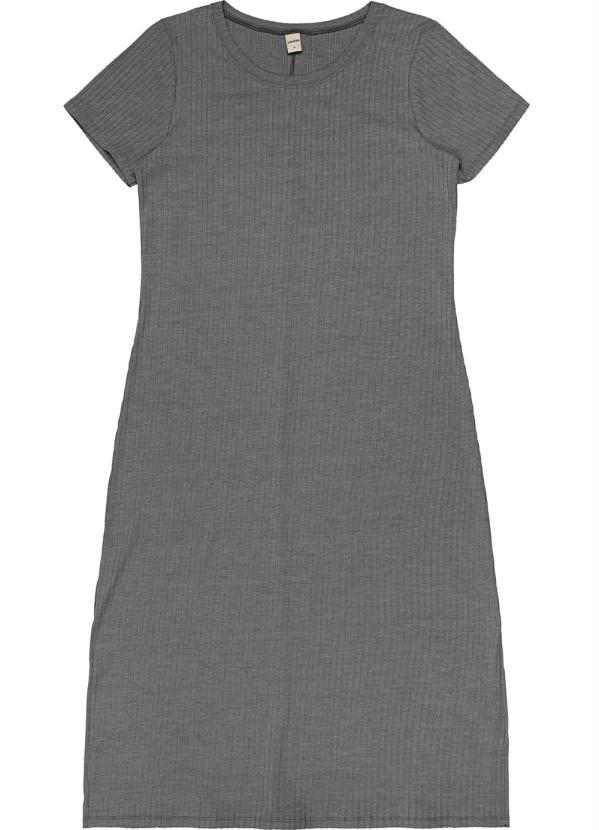 Rovitex - Vestido Midi Canelado Básico Cinza 4
