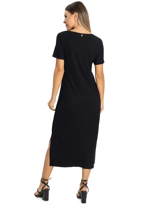 Rovitex - Vestido Midi Canelado Básico Preto 2