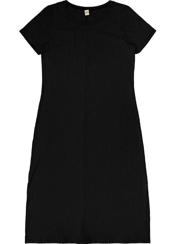 Rovitex - Vestido Midi Canelado Básico Preto 3