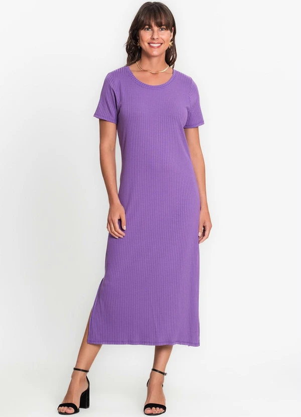 Rovitex - Vestido Midi Canelado Básico Roxo 3