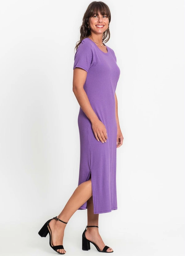 Rovitex - Vestido Midi Canelado Básico Roxo 5