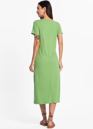 Rovitex - Vestido Midi Canelado Básico Verde - ROVITEX