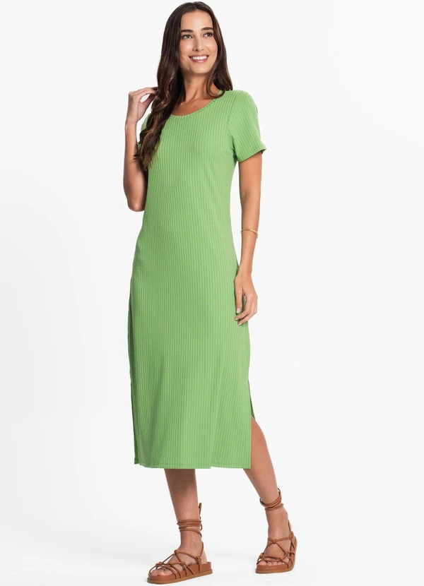 Rovitex - Vestido Midi Canelado Básico Verde