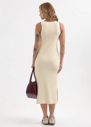 Cativa - Vestido Midi Canelado Bege - CATIVA