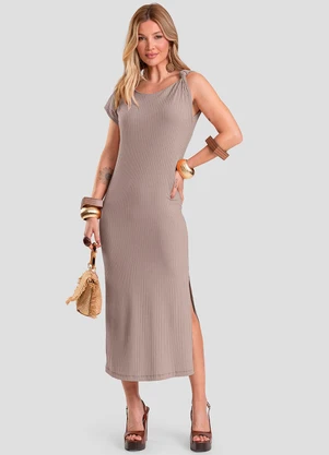 Dianna - Vestido Midi Canelado Cinza - DIANNA