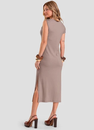 Dianna - Vestido Midi Canelado Cinza - DIANNA