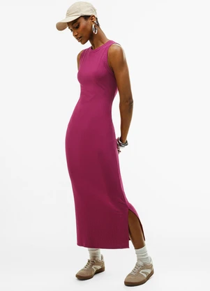 Cativa - Vestido Midi Canelado com Aberturas Laterais Pink - CATIVA