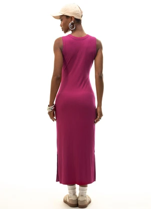 Cativa - Vestido Midi Canelado com Aberturas Laterais Pink - CATIVA