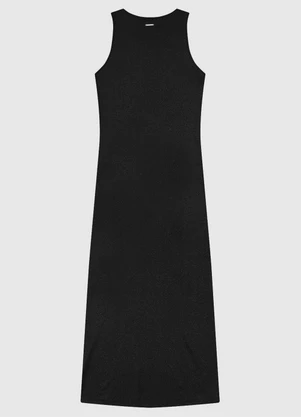 Enfim - Vestido Mídi Canelado com Brilho Preto - ENFIM