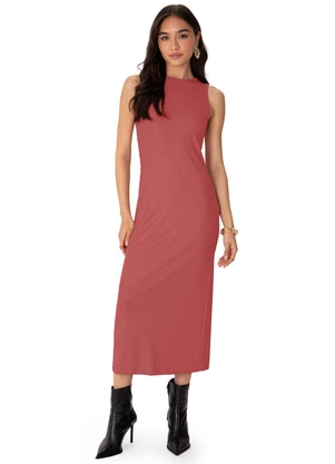 Enfim - Vestido Mídi Canelado com Brilho Rosê - ENFIM