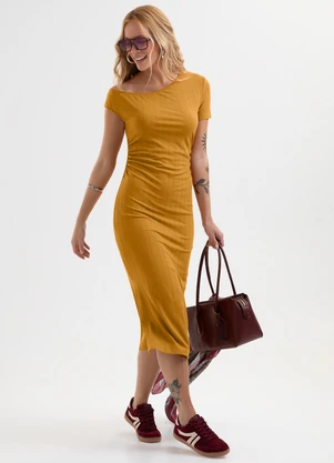 Cativa - Vestido Midi Canelado com Decote Assimétrico Lara - CATIVA
