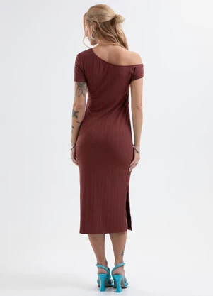 Cativa - Vestido Midi Canelado com Decote Assimétrico Marr - CATIVA