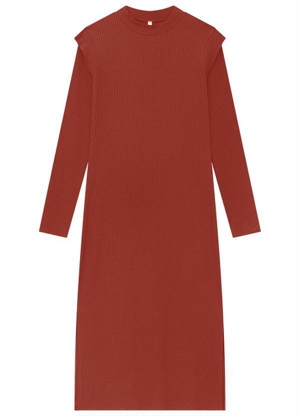 Lunender - Vestido Midi Canelado com Fenda Lateral Vermelho